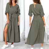 Long Sleeve V Neck  Dress