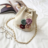 Embroidered Leather Shoulder Bag