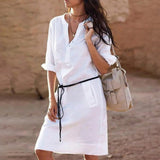 Cotton Long Sleeve V-neck Dress