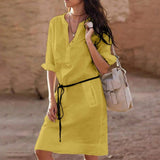 Cotton Long Sleeve V-neck Dress