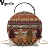 Round Straw Tassel Shoulder Bag