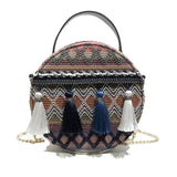 Round Straw Tassel Shoulder Bag