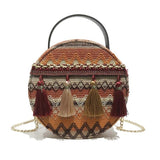Round Straw Tassel Shoulder Bag