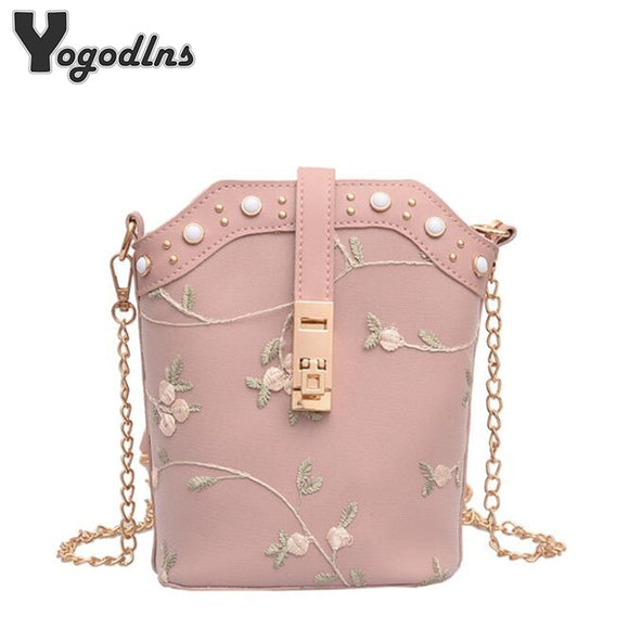 Leather Lace Flower Shoulder Bag