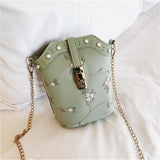 Leather Lace Flower Shoulder Bag