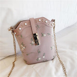 Leather Lace Flower Shoulder Bag