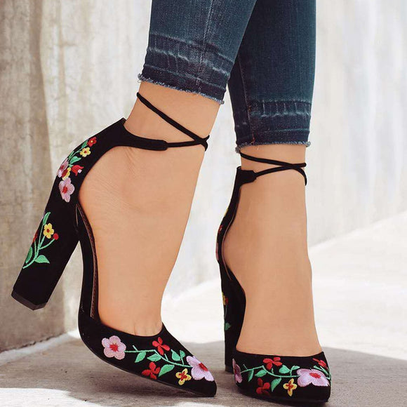Floral Pattern Heels Shoes