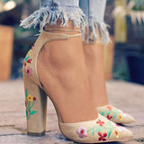 Floral Pattern Heels Shoes