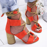 Rope Lace Up Heels Shoes