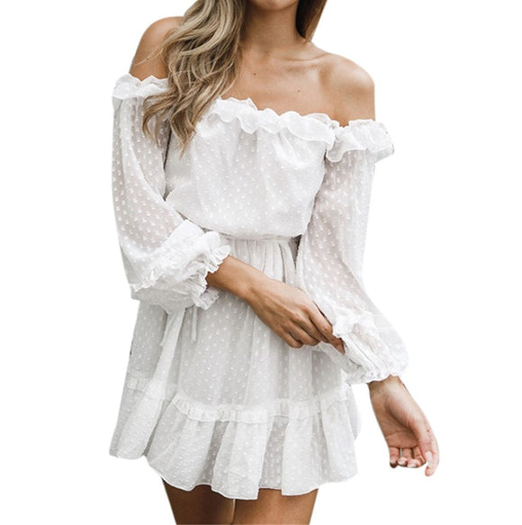 Long Sleeve White Chiffon Dress